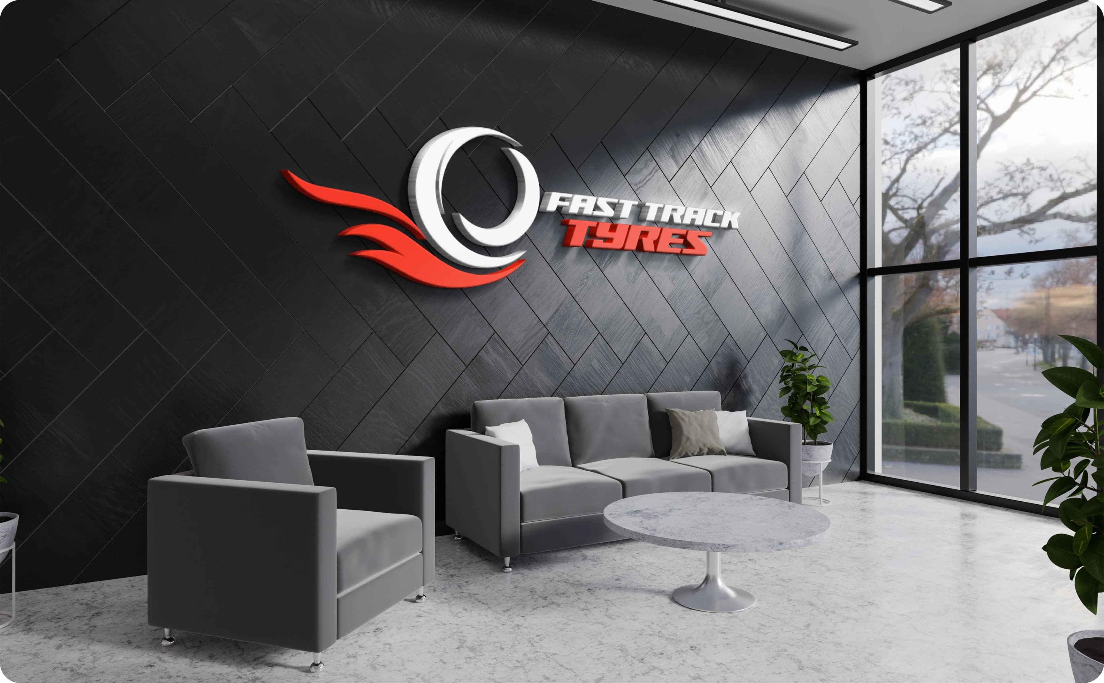 Fast Track Tyres lobby signage